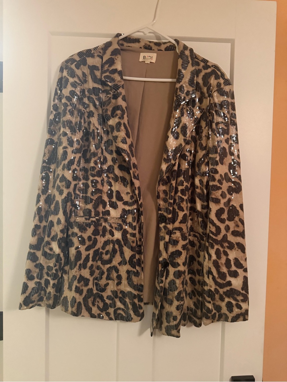 BiBi Sequined Leopard Blazer - Beige & Black